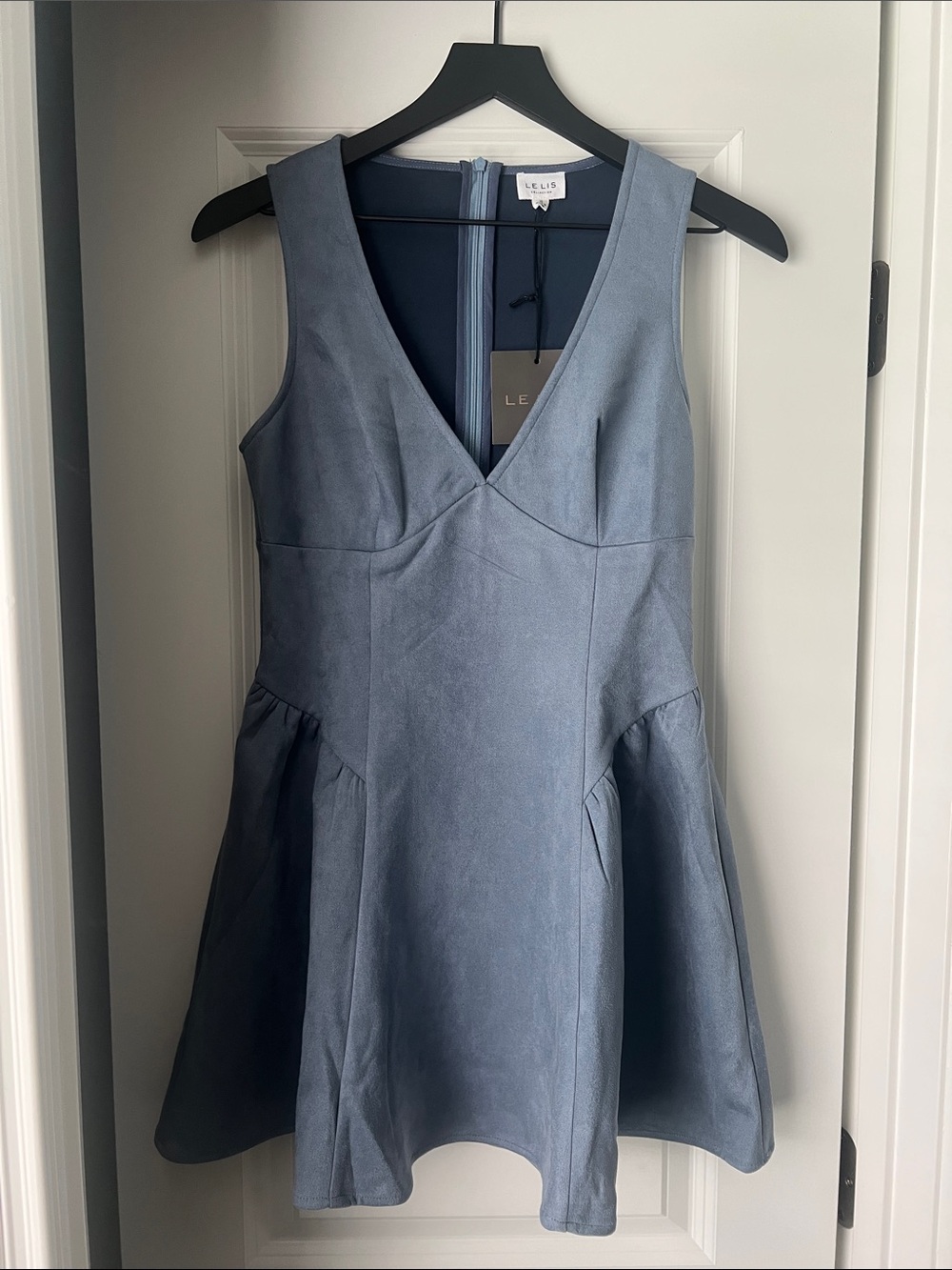 Le Lis Dusty Blue V-Neck Mini Dress